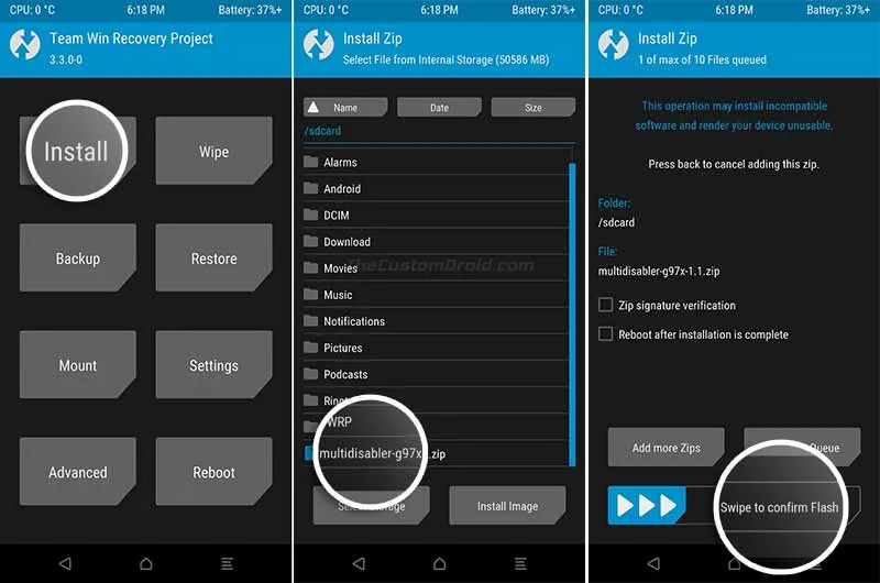 Install Multi-Disabler zip in Galaxy S10 TWRP Recovery
