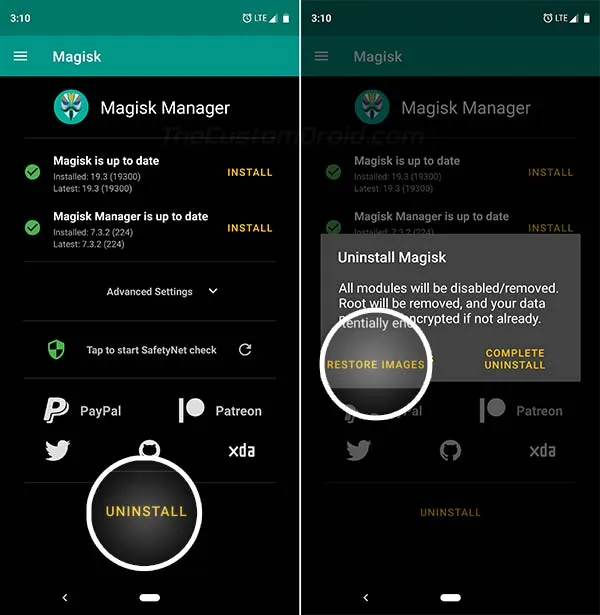 Restore Stock Boot Image in Magisk Manager