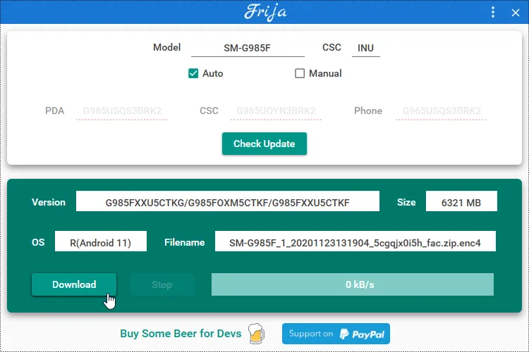 Download One UI 3.0 firmware for Galaxy S20 using Frija