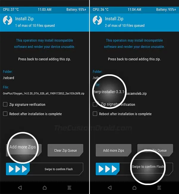 Install OnePlus 7/7 Pro OxygenOS 10 using TWRP - Select TWRP Installer Zip
