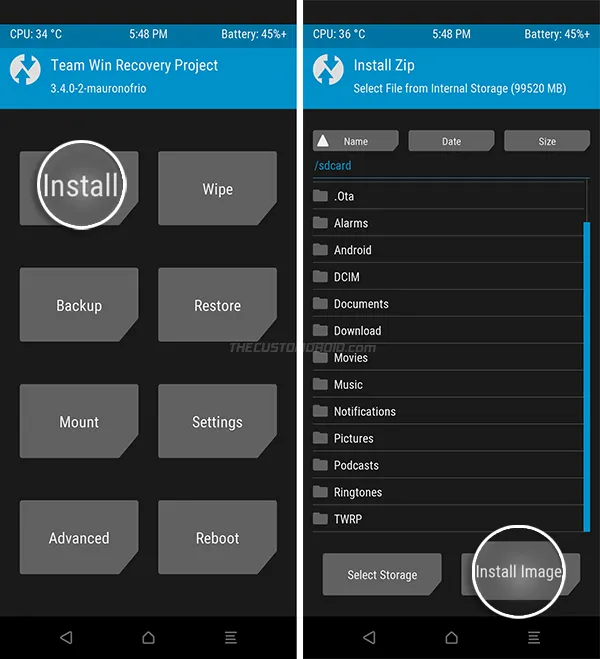 Select 'Install Image' in TWRP Recovery on OnePlus Nord