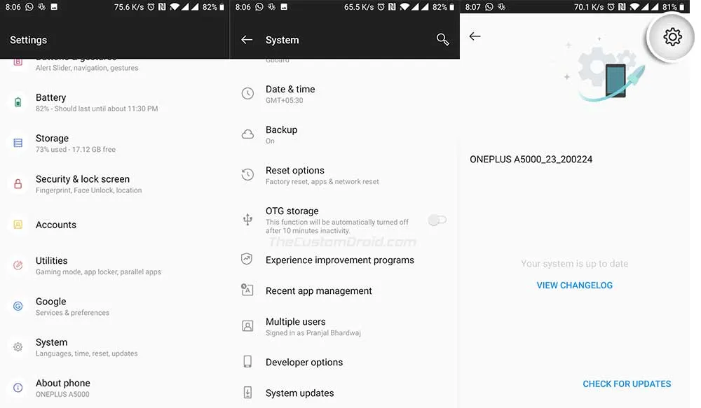 Go to 'Settings' > 'System' > 'System Updates' and Press the Cogwheel
