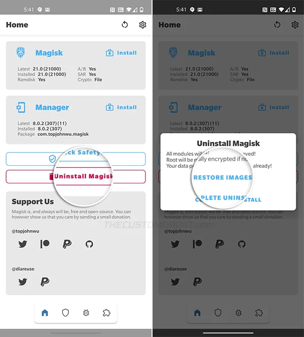 Restore Images in Magisk Manager on OnePlus 8/8 Pro