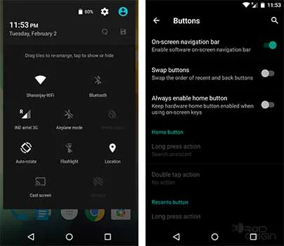 OxygenOS Quick Toggles and Buttons