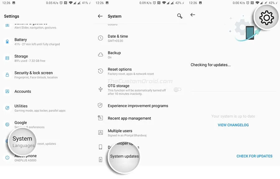 Go to 'Settings' > 'System' > 'System update' on OnePlus 5/5T
