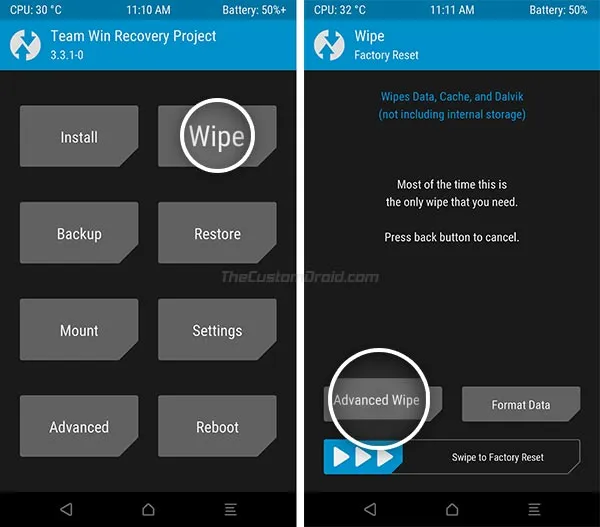 Perform an Advanced Wipe in TWRP
