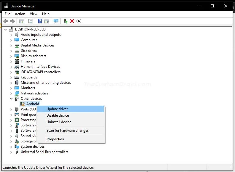 Right-click on your Realme smartphone in Device Manager and select 'Update driver'