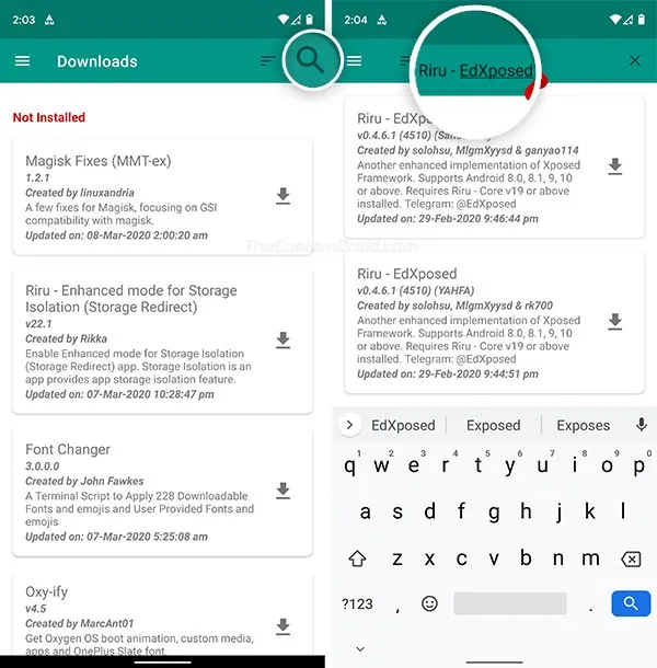Search for 'Riru - EdXposed' module in Magisk's repository