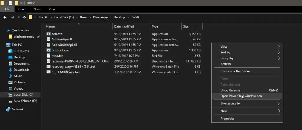 Launch the PowerShell/Terminal on your PC