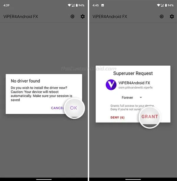 Install ViPER4Android Drivers and Grant Superuser Permissions when prompted