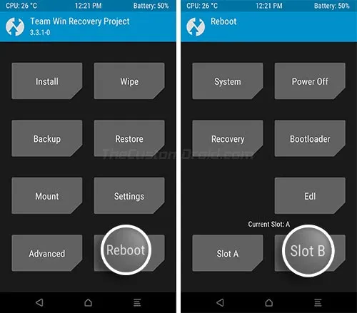 Switch from active slot to inactive slot in TWRP on Mi A2