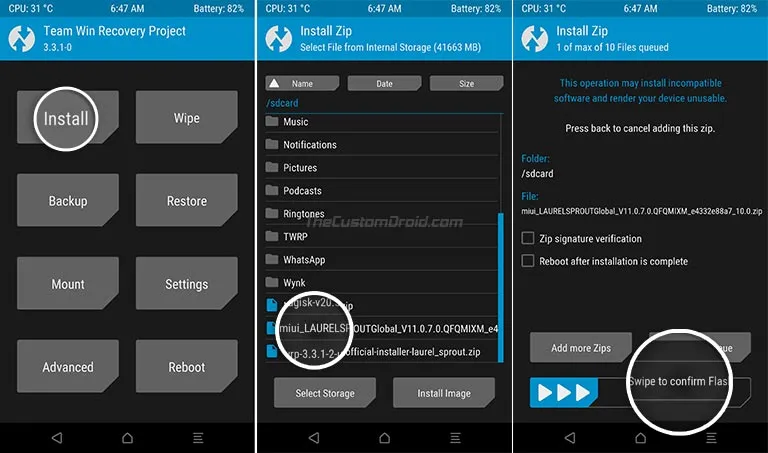 Flash Xiaomi Mi A3 Android 10 OTA Package using TWRP