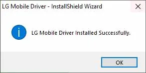 LG Mobile USB Driver on Windows - Installation Finished