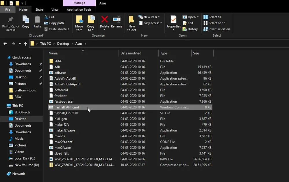 Launch 'flashall_AFT.cmd' to Install Stock Firmware on ROG Phone 2
