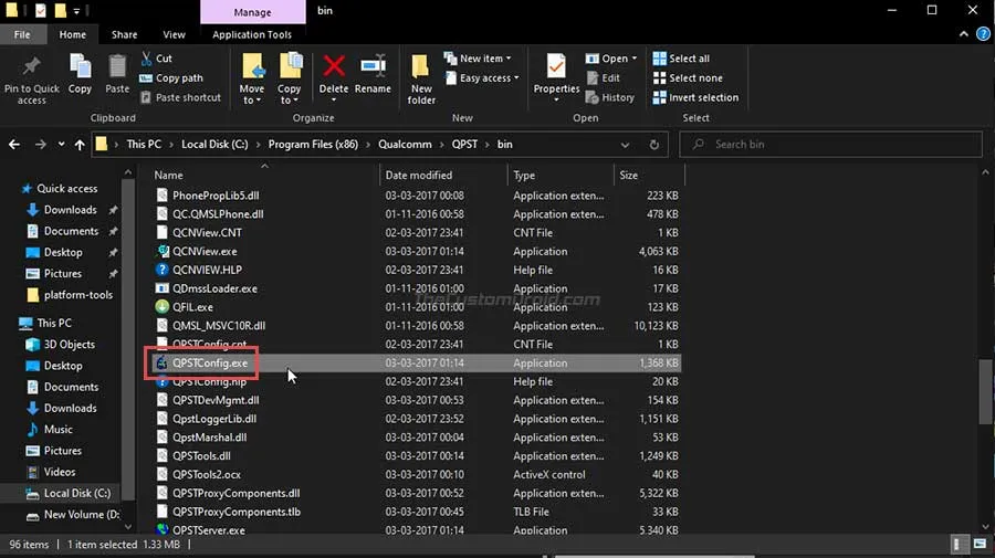 Launch QPST Configuration Program on Windows PC