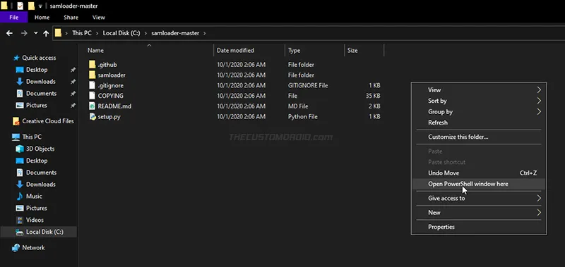 Launch Windows PowerShell inside Samloader folder