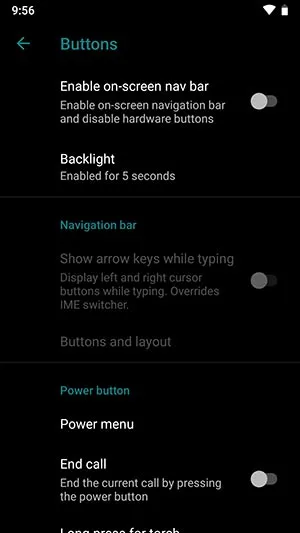 Buttons Customization Settings in LineageOS 16