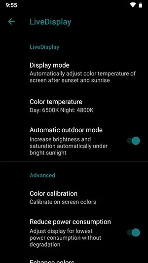 Live Display Settings in LineageOS 16