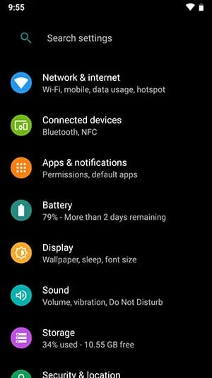 Device Settings Menu in LineageOS 16