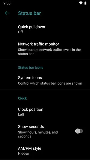 Status Bar Customization Settings in LineageOS 16