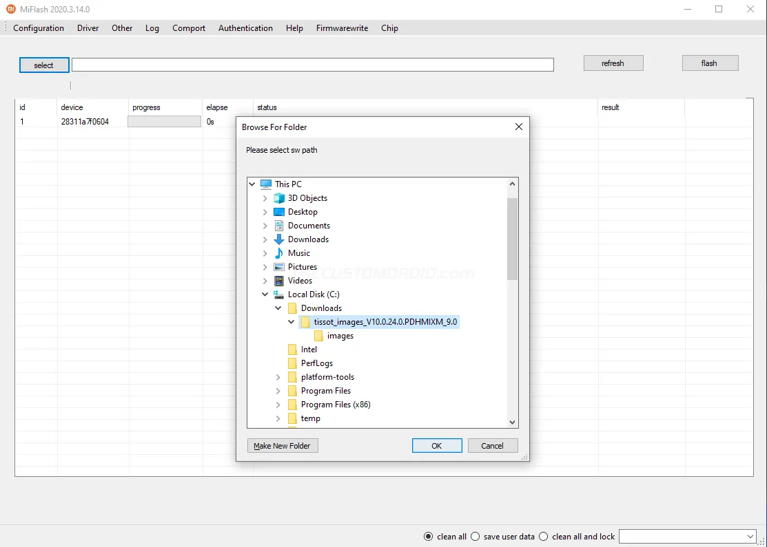 Load MIUI Fastboot ROM in Mi Flash Tool