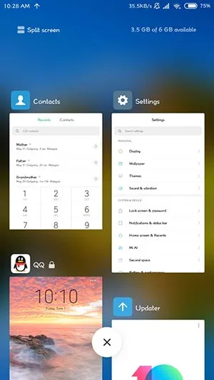 MIUI 10 China Developer ROM - Recents Menu Screenshot