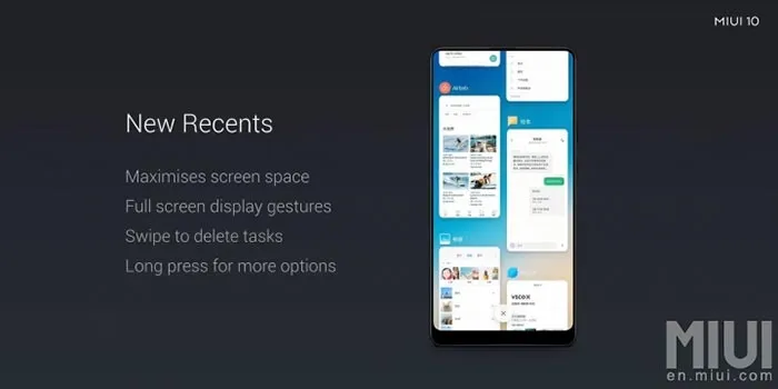 MIUI 10 Features - Recents Menu