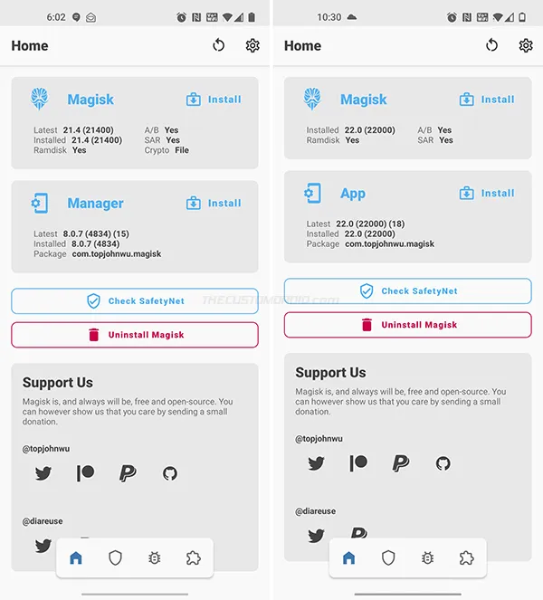Old Magisk Manager app vs new Magisk app with v22+