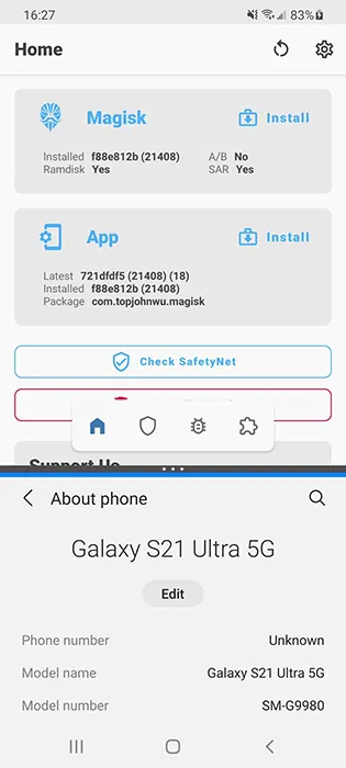 Galaxy S21 Ultra rooted with Magisk Canary