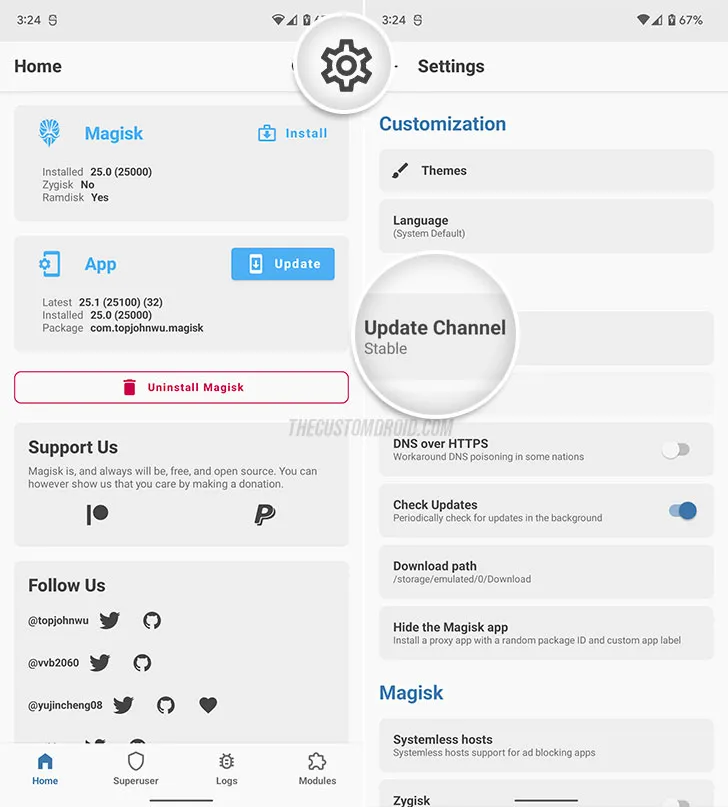 Set Magisk's Update Channel to "Stable" in the App's Settings