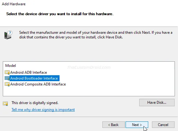 Click "Next" to manually install MediaTek USB VCOM drivers on your PC
