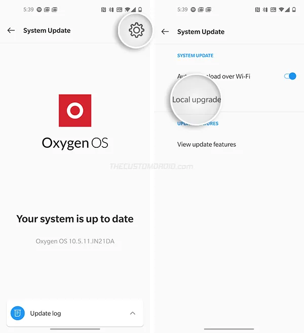Manually Install OxygenOS on OnePlus 8 - Select 'Local Upgrade'