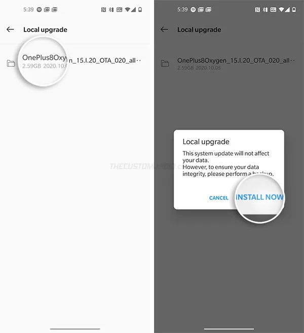 Tap 'Install Now' to install OxygenOS Update file on your OnePlus 8/8 Pro