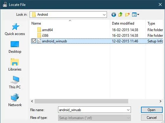 Manually Install Xiaomi USB Drivers - Select the 'android_winusb.inf' file