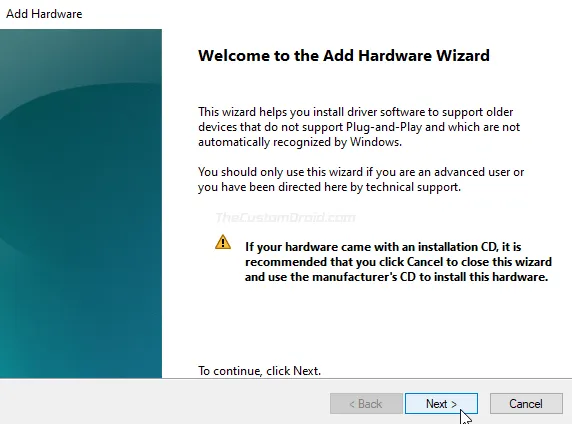 Add Hardware Wizard on Windows