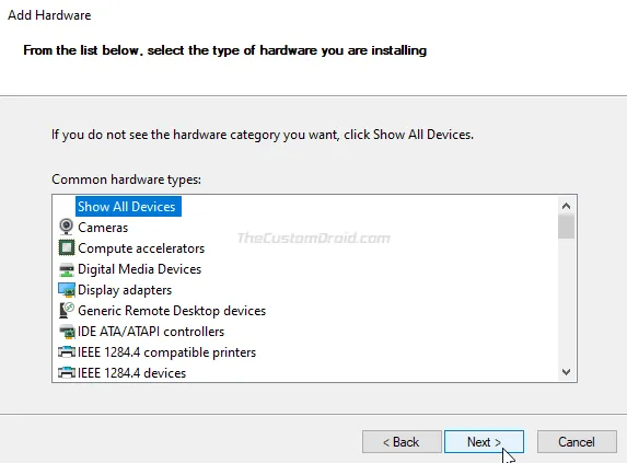 Select "Show All Devices" from the list