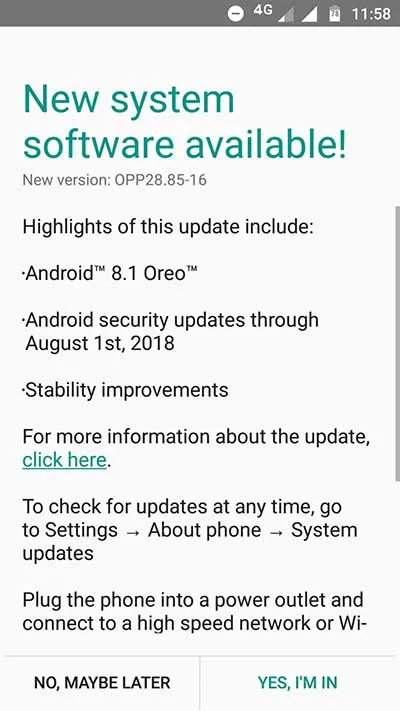 Moto G5 Android Oreo Update OTA Screenshot