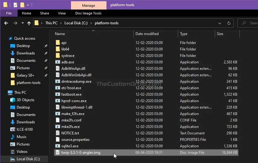 Copy Nexus 6P TWRP Recovery Image to Plaftorm-tools Folder on the PC
