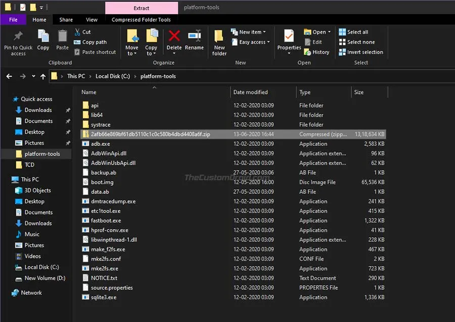 Move Nokia 6.1/6.1 Plus OTA Package inside 'platform-tools' folder on PC