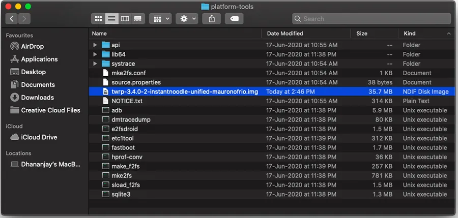 Move OnePlus 8/8 Pro TWRP image inside 'Platform-tools' folder