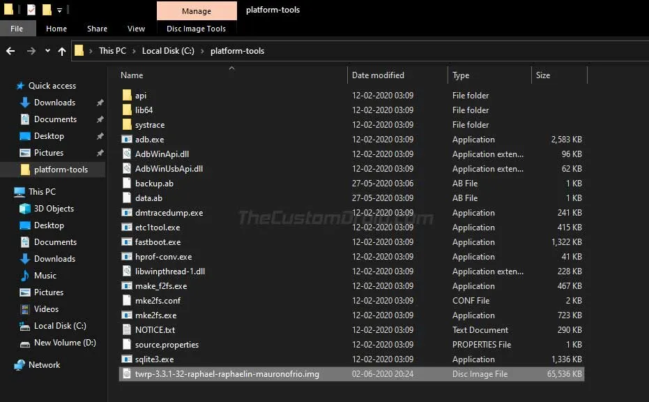 Move TWRP IMG file to 'Platform-tools' folder on the PC