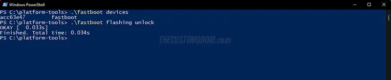 Use 'fastboot flashing unlock' command to unlock the bootloader on Nothing Phone 1