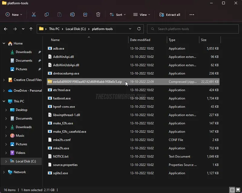 Move the Nothing OS OTA update package inside the platform-tools folder