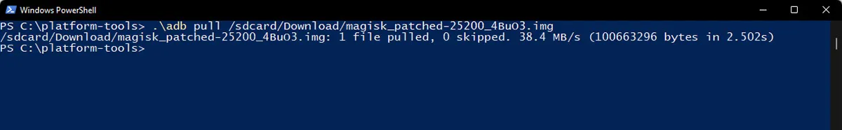 Transfer patched boot image from Nothing Phone 1 to the PC using ADB Pull