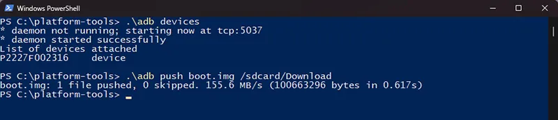 Transfer stock boot image to Nothing Phone 1 using ADB Push