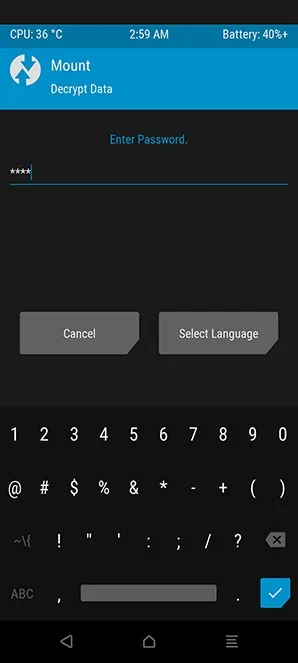 Enter lock screen password in TWRP to decrypt data partition on OnePlus 7