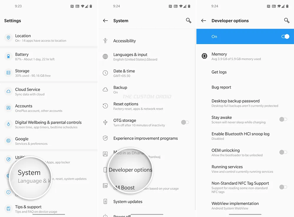 Access Developer Options on OnePlus 8 (Pro)
