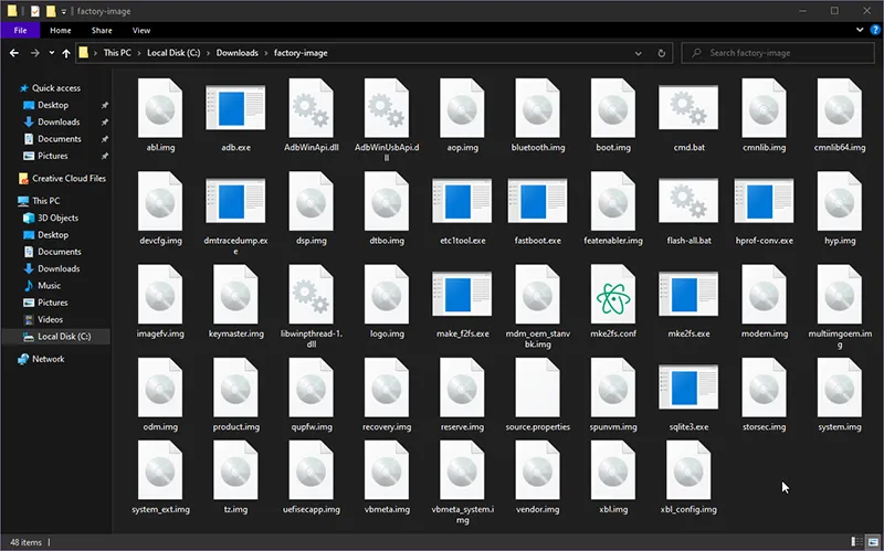 Device partition images from the extracted factory image
