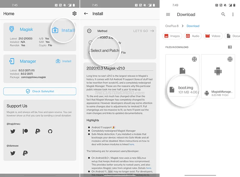Patch the Boot Image using Magisk Manager