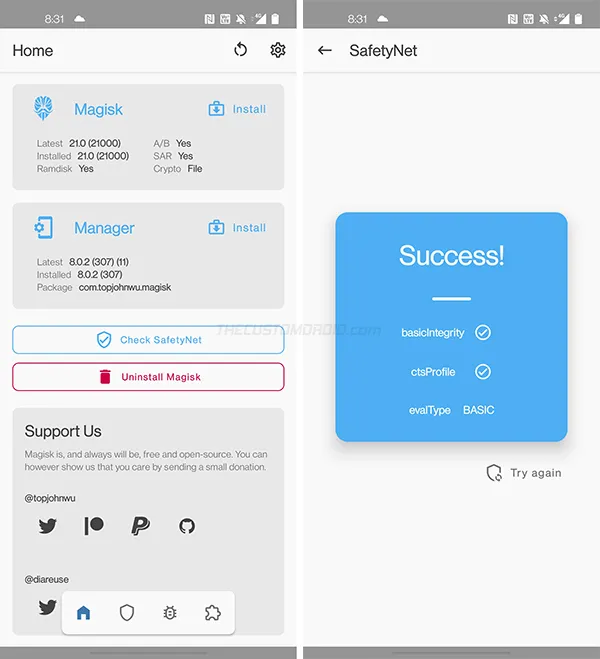 Check Magisk status and verify if your OnePlus 8 has been rooted